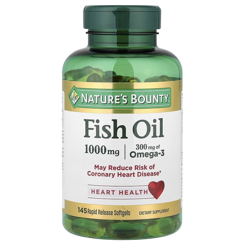Natureâ€™s Bounty Fish Oil, Supports Heart Health, 1000mg, Rapid Release Softgels, 145 Ct