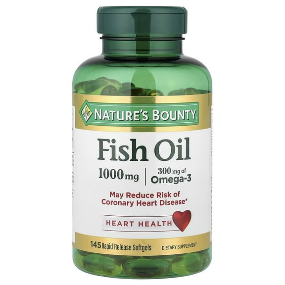 Natures Bounty Fish Oil, Supports Heart Health, 1000mg, Rapid Release Softgels, 145 Ct