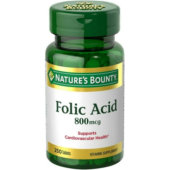 Nature's Bounty Folic Acid 800 mcg Tablets Maximum Strength, 250 Tablets (Pack of 2)