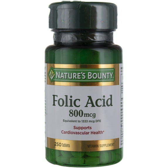 Nature's Bounty Folic Acid 800 mcg Tablets Maximum Strength 250 Tablets (Pack of 3)