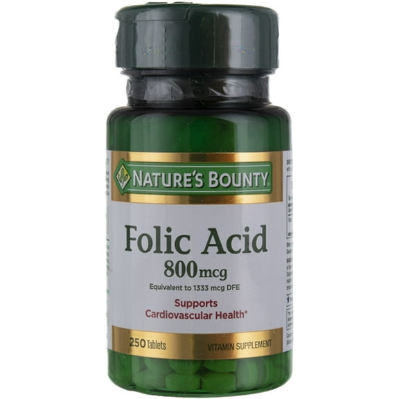 Nature's Bounty Folic Acid 800 mcg Tablets Maximum Strength 250 Tablets (Pack of 6)