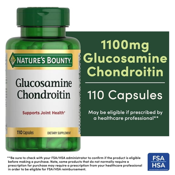 Nature's Bounty Glucosamine Chondroitin Joint Health Capsules, Cartilage Support Supplement, 110 Count