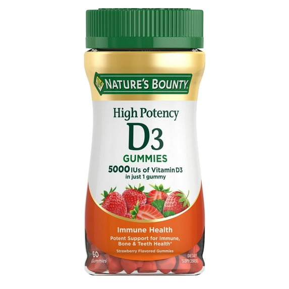 Nature's Bounty High Potency Vitamin D3, Immune Health Support Antioxidant Gummies with Vitamin D for Bone & Teeth Health, 60 Count