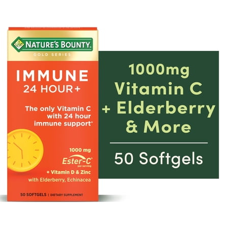 Nature's Bounty Immune 24 Hour Vitamin C, D3 & Zinc for Immune Support, 1000 mg Softgels, 50 Count