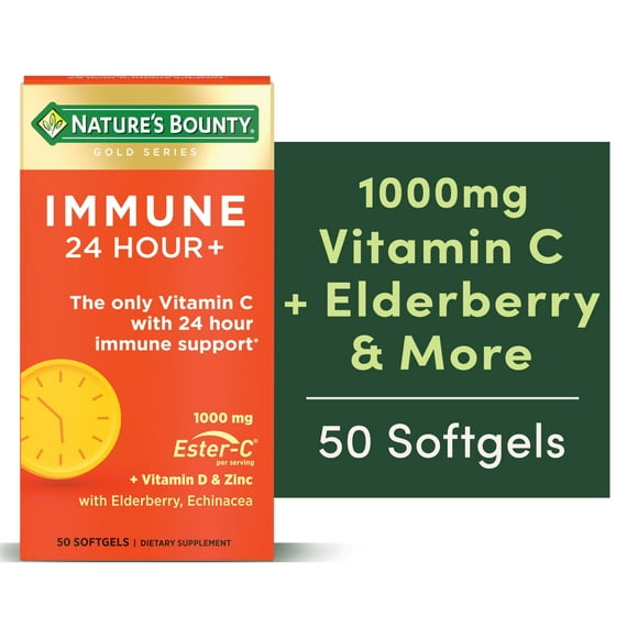 Nature's Bounty Immune 24 Hour Vitamin C, D3 & Zinc for Immune Support, 1000 mg Softgels, 50 Count