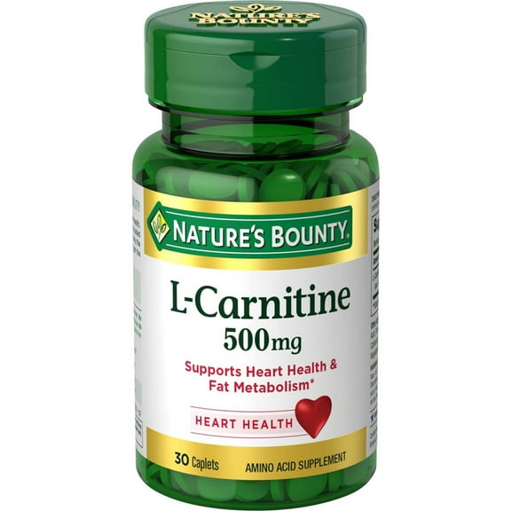 Nature's Bounty L-Carnitine 500 mg Caplets for Heart Health Support, 30 Ct