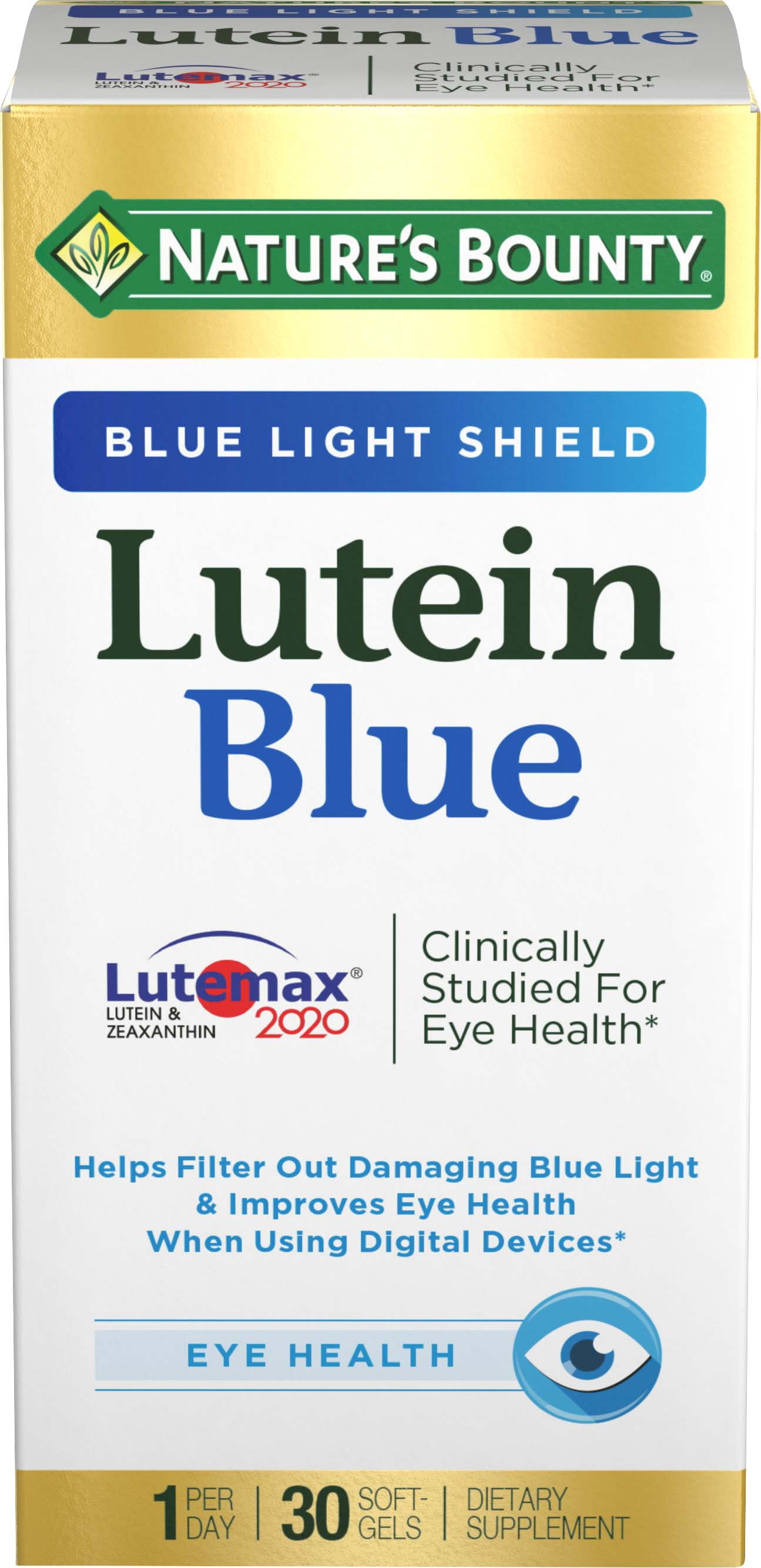 Nature's Bounty Lutein Blue Vitamins with Zeaxanthin & Vitamin A for Eye Care Health, 20 mg, 30 Ct