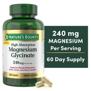 Nature's Bounty High Absorption Magnesium Glycinate Supplement, 240mg, Muscle Relaxation, Bone Heart Nerve Health, 120 Capsules