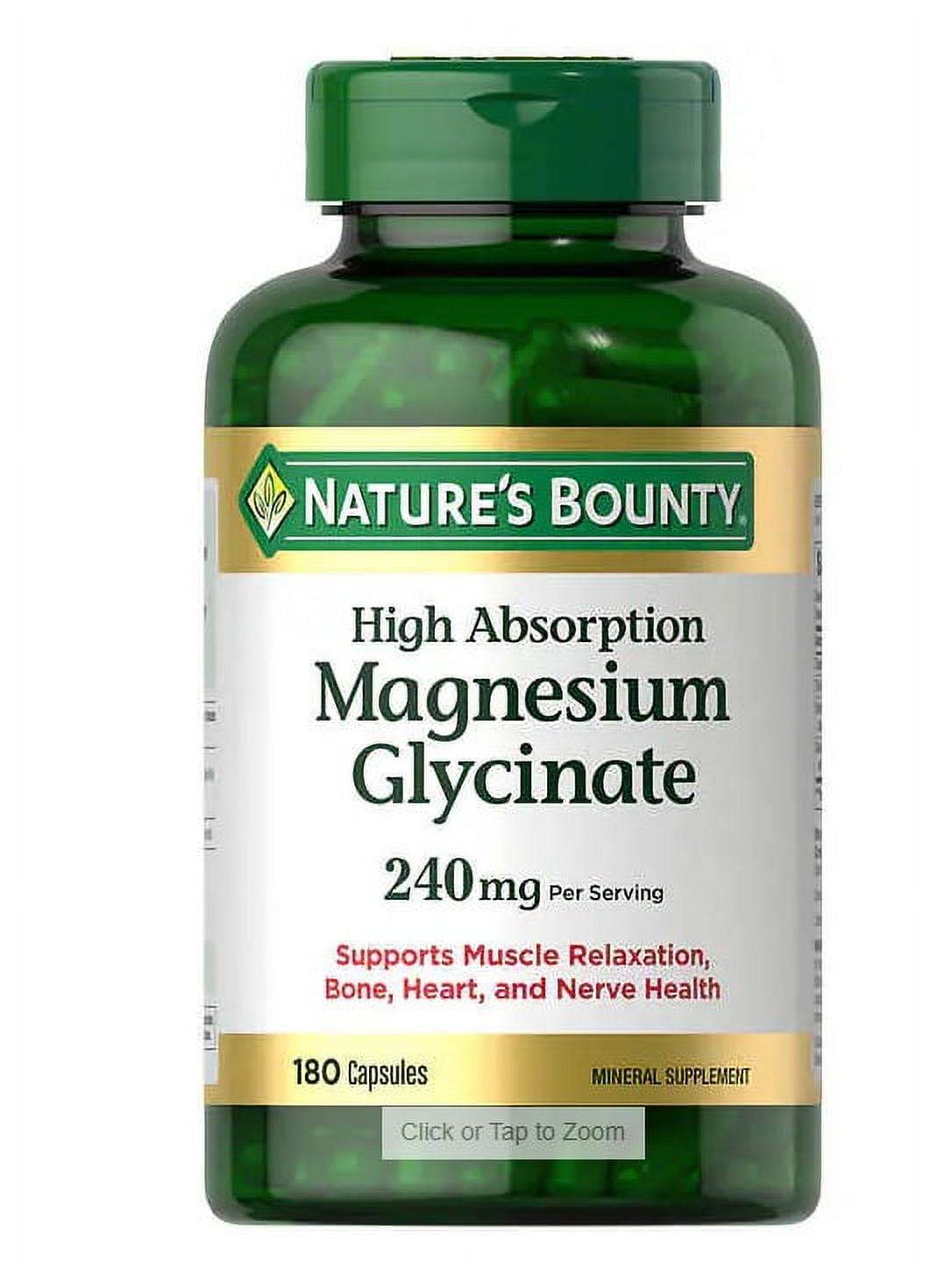 Nature's Bounty Magnesium Glycinate 240 mg, Daily 180 Capsules