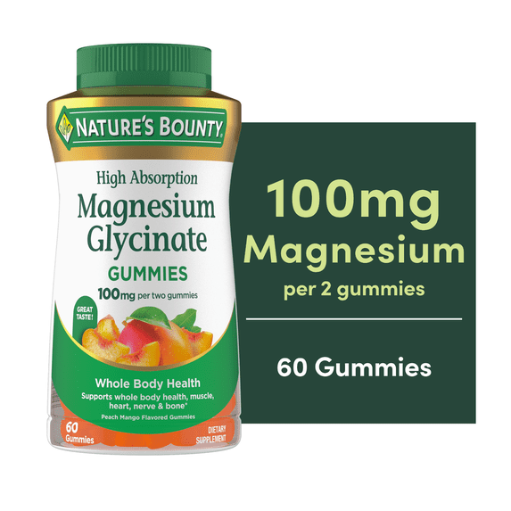 Nature’s Bounty High Absorption Magnesium Glycinate Gummies for Whole Body Health, 60 Count
