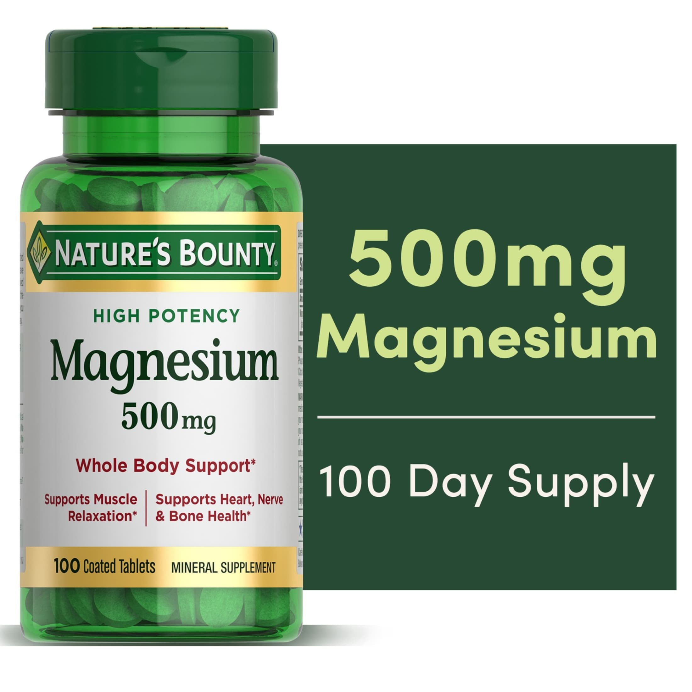Nature's Bounty Magnesium Tablets, 500 Mg, 100 Ct