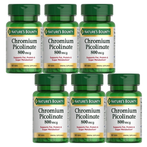 Nature's Bounty Mega Chromium Picolinate 800 mcg tablets 50 ea (Pack of 6)