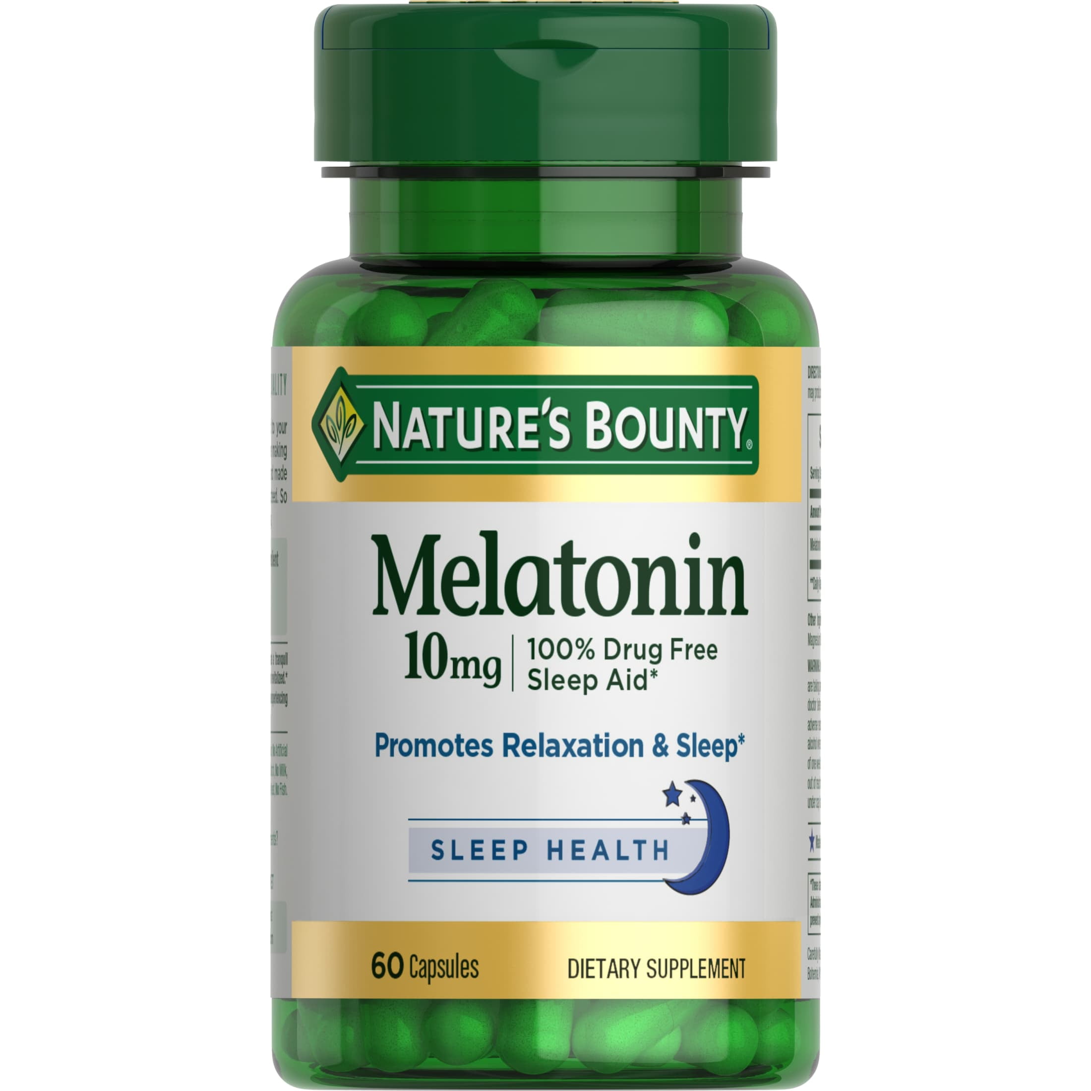Nature's Bounty Melatonin, 100% Drug-Free Sleep Aid, 10 Mg, 60 Capsules