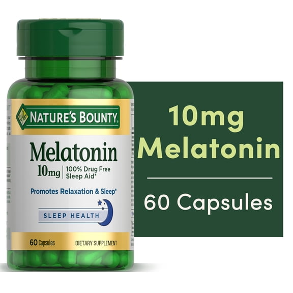 Nature's Bounty Melatonin, 100% Drug-Free Sleep Aid, 10 Mg, 60 Capsules