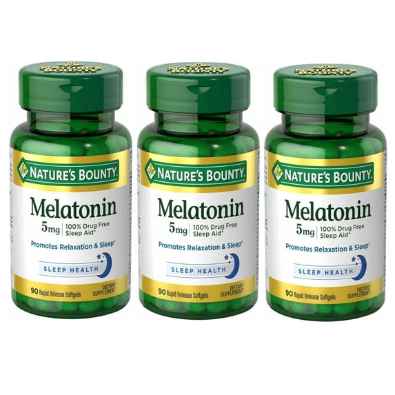 Nature's Bounty Melatonin 5 mg Softgels 90 ea (Pack of 3)