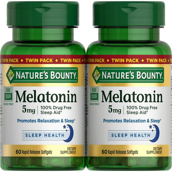 Nature's Bounty Melatonin 5 mg Twin Pack, 60 Rapid Release Liquid Softgels