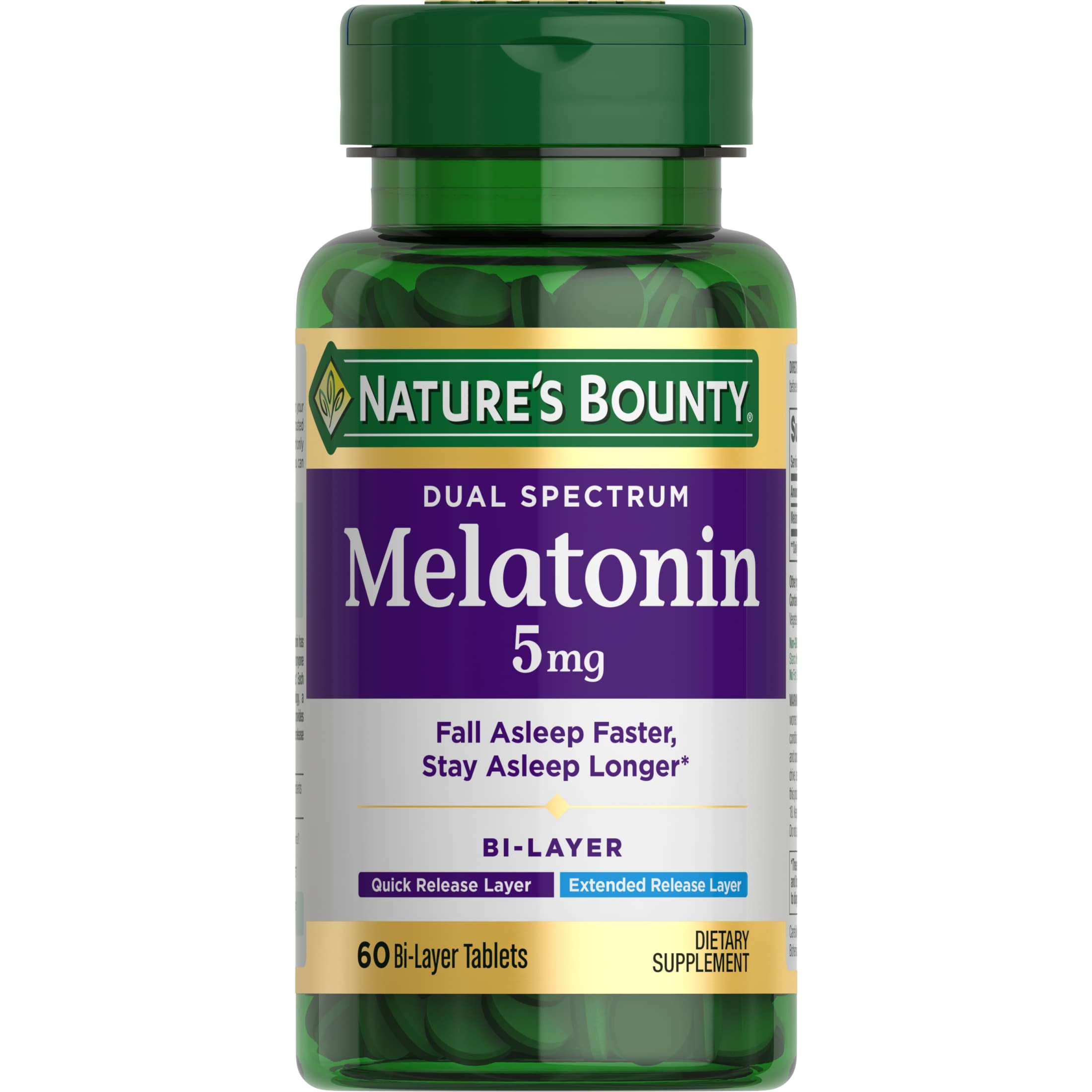 Natures Bounty Melatonin 5mg Quick & Extended Release Tablets, Sleep Aid, 60 Ct