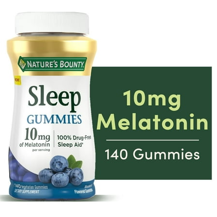 Nature’s Bounty Melatonin Sleep Aid, 10 mg Gummies, Blueberry, 140 Count