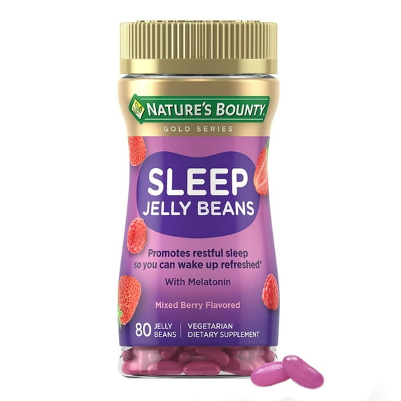 Nature's Bounty Melatonin for Sleep Aid Jelly Beans, Mixed Berry, Dietary Supplement, 80 Count