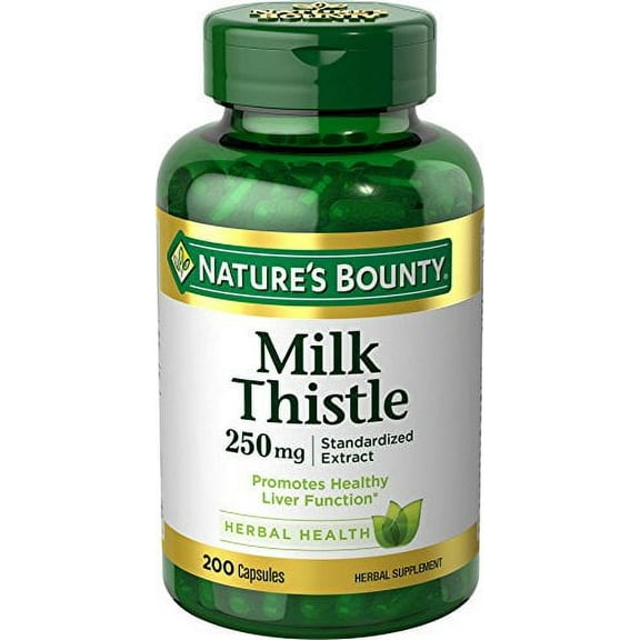 Nature's Bounty Milk Thistle Capsules, Herbal Supplement, 250 mg per Serving, 200 Count