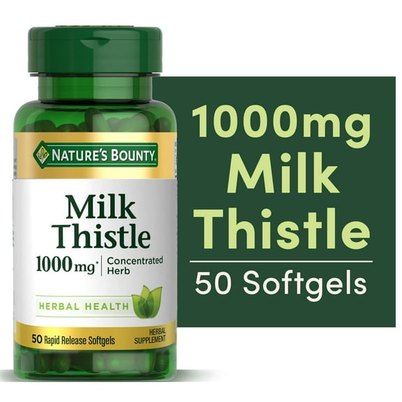 Nature's Bounty Milk Thistle Rapid Release Softgels, 1000 mg, Herbal Supplement, 50 Count