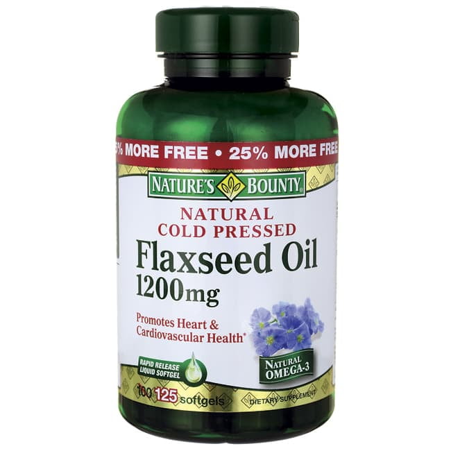 Nature's Bounty Natural Cold Pressed Flaxseed Oil Softgels, 1200mg, 125 Ct