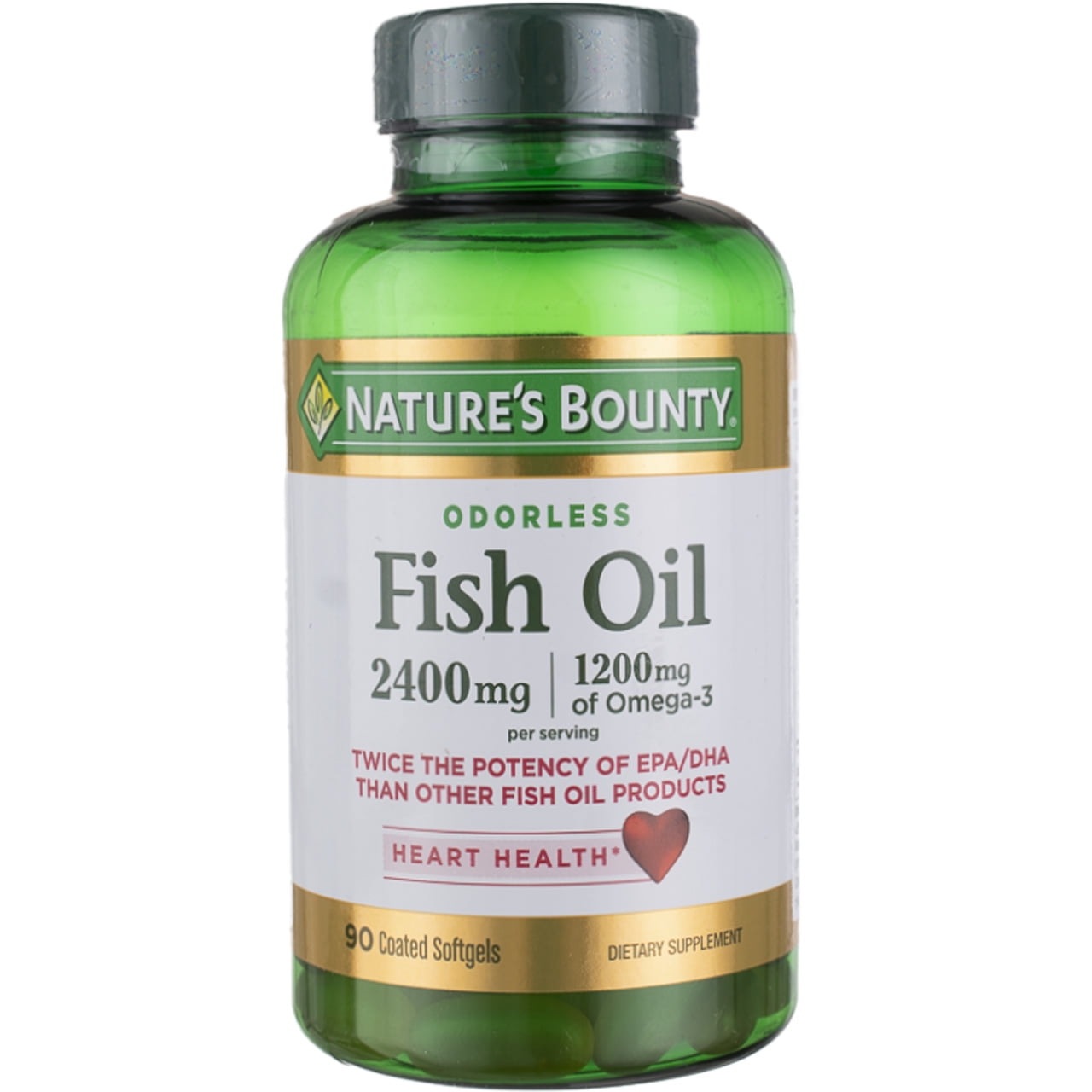 Nature's Bounty Omega-3 Fish Oil Coated Softgels, 2,400 mg, 90 Ct