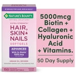 Nature's Bounty Advanced Hair, Skin & Nails, Argan-Infused Vitamin Supplement with Biotin and Hyaluronic Acid, 150 Rapid Release Softgels, 50 Total Servings