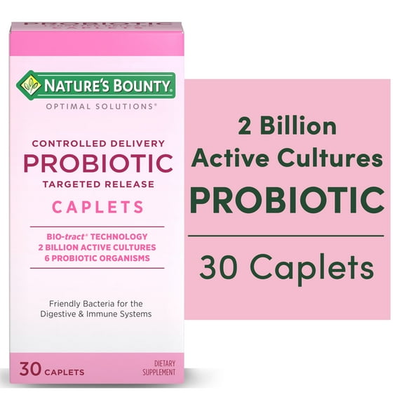 Nature's Bounty Optimal Solutions Controlled Delivery Probiotic, Dietary Supplement, Supports Digestive and Immune Health, Caplets, 30 ct