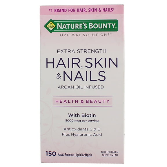 Nature's Bounty Optimal Solutions Extra Srength Hair Skin & Nails 5000 mcg of Biotin, Softgels 150 ea (Pack of 3)