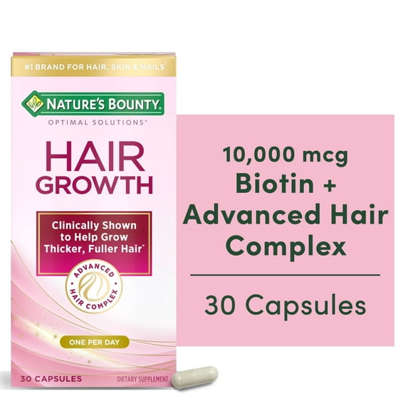 Nature’s Bounty® Optimal Solutions® Hair Growth Supplement for Women with Biotin Vitamin, Dietary Supplement, 30 Capsules