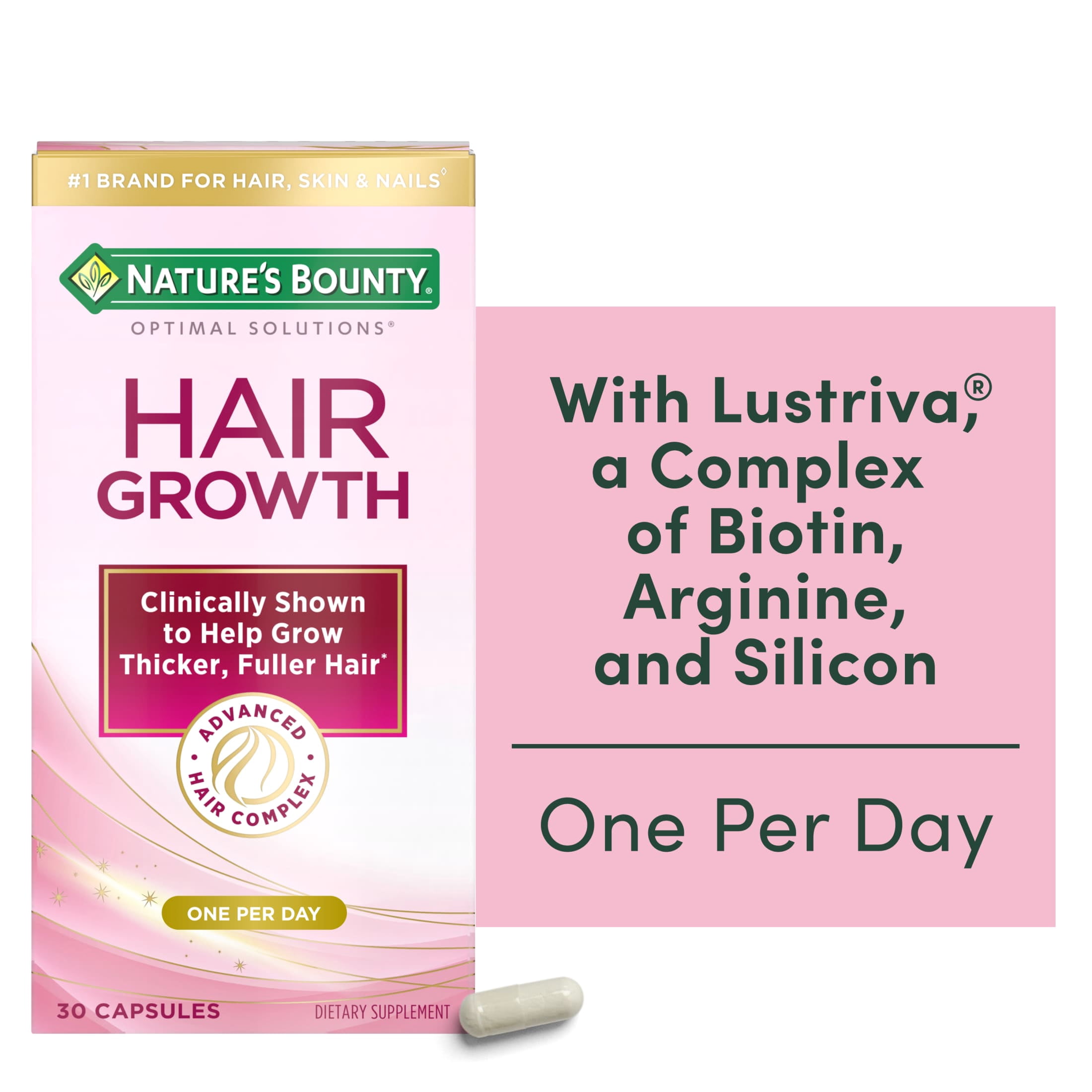 Natures Bounty Optimal Solutions Hair Growth Supplement for Women with Biotin Vitamin, Dietary Supplement, 30 Capsules