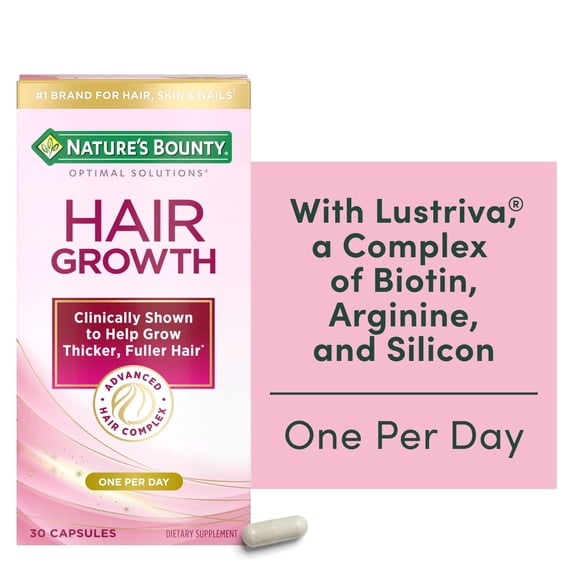 Natures Bounty Optimal Solutions Hair Growth Supplement for Women with Biotin Vitamin, Dietary Supplement, 30 Capsules