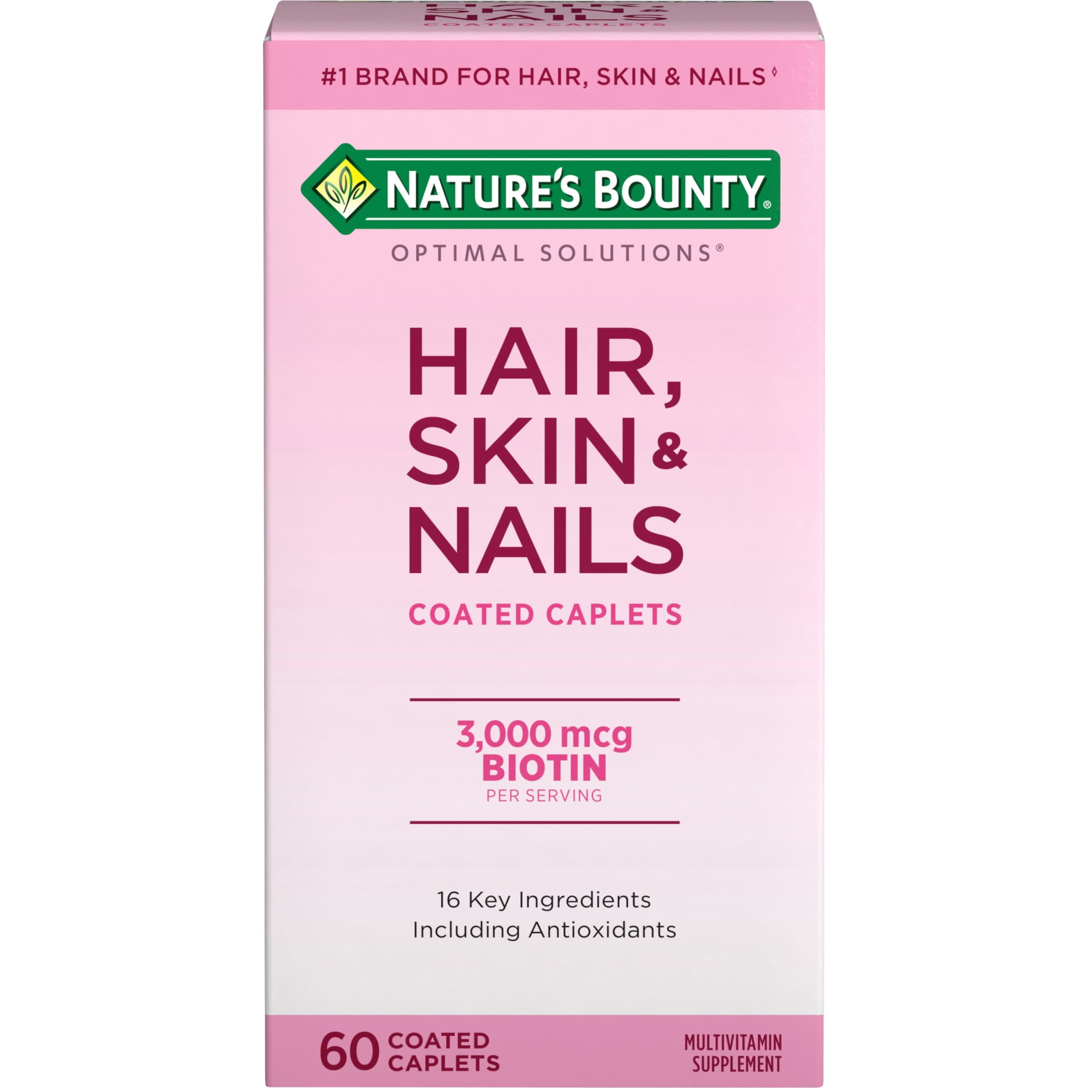 Nature's Bounty Optimal Solutions Hair, Skin & Nail Vitamin Caplets with Biotin 3000 mcg, 60 Ct