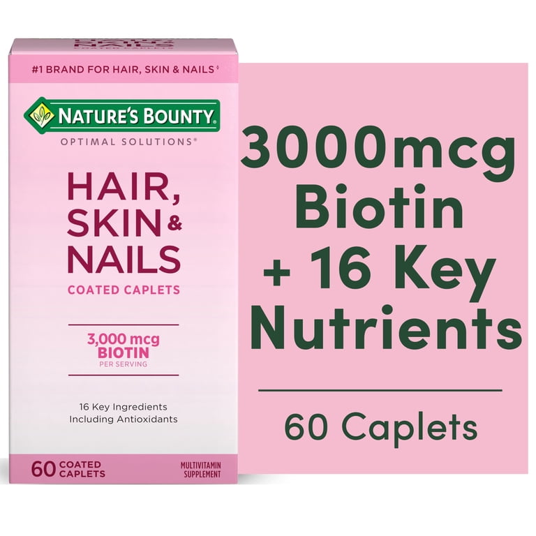 Nature's Bounty Optimal Solutions Hair, Skin & Nail Vitamin Caplets with Biotin 3000 mcg, 60 Ct Nature's Bounty Optimal Solutions Hair, Skin & Nail Vitamin Caplets with Biotin 3000 mcg, 60 Ct