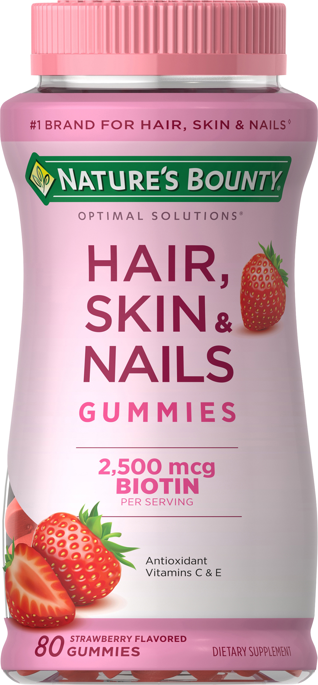 Nature's Bounty Optimal Solutions Hair, Skin & Nails Vitamin Gummies with Biotin 2500 mcg, 80 Ct - image 1 of 10