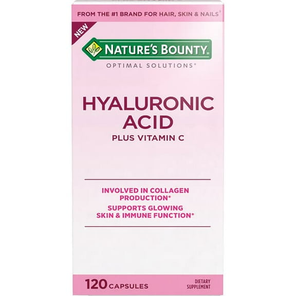 Natures Bounty Optimal Solutions Hyaluronic Acid, for Glowing Skin, 120 capsules