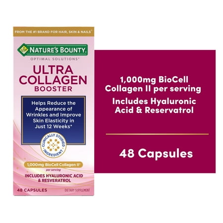 Nature's Bounty Optimal Solutions Ultra Collagen Booster for Healthy-Aging, Skin Health Supplement, 48 Capsules