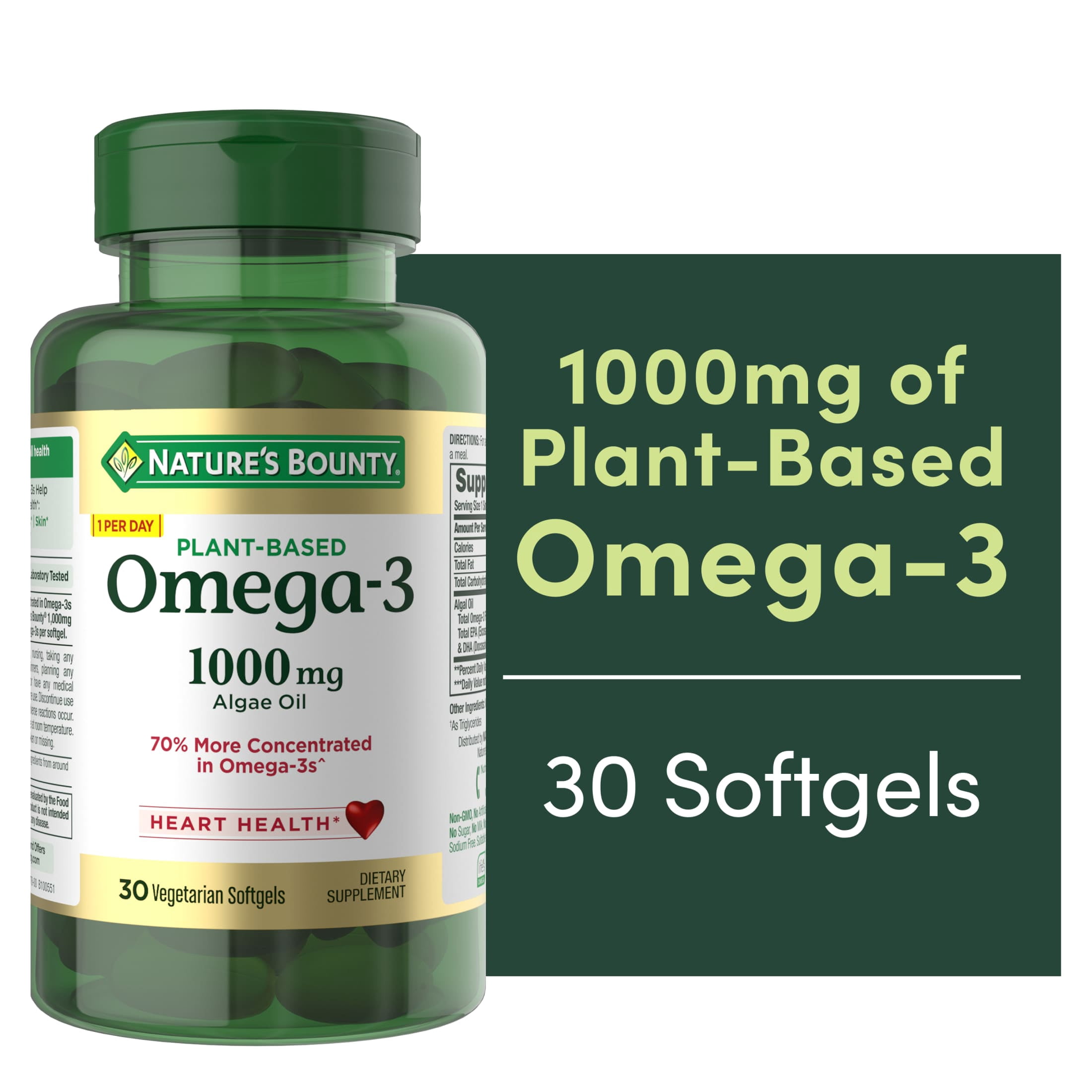 Nature's Bounty Plant-Based Omega-3 Softgel Supplements, Whole Body Health, Heart, Skin, & Joint Support, 30 Count