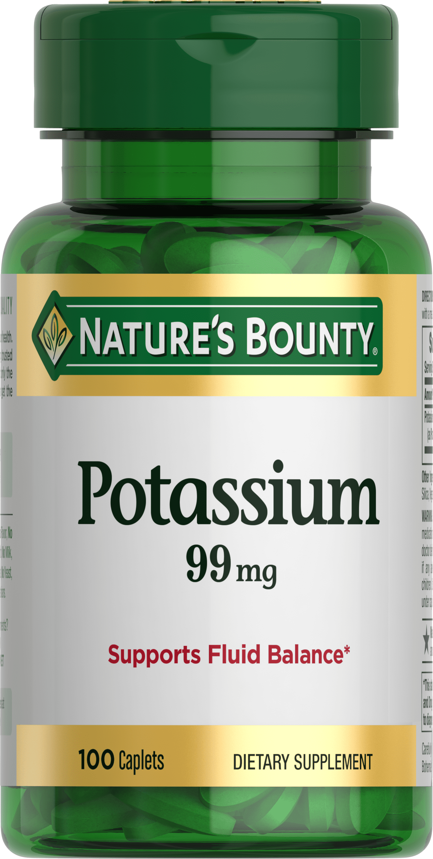 Nature's Bounty Potassium Gluconate 99 mg Caplets for Fluid Balance ...