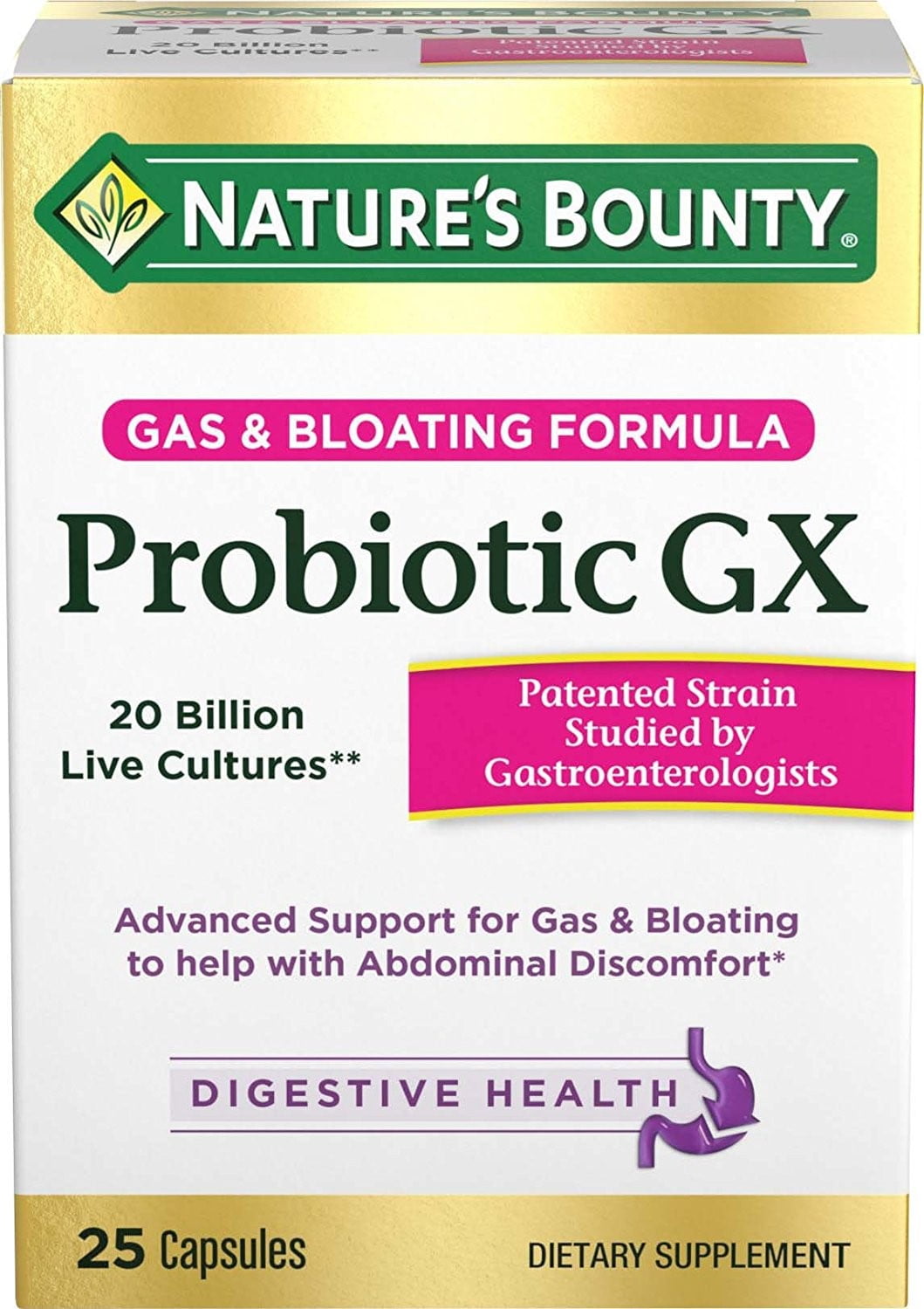 Nature's Bounty Probiotic GX Gas & Bloating Formula, Capsules 25 ea (Pack of 4)