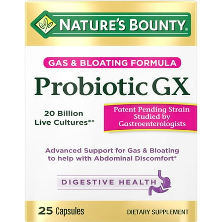 Nature's Bounty Probiotic GX, Gas and Bloating Capsules Helps with Digestive Health, 25 Ct