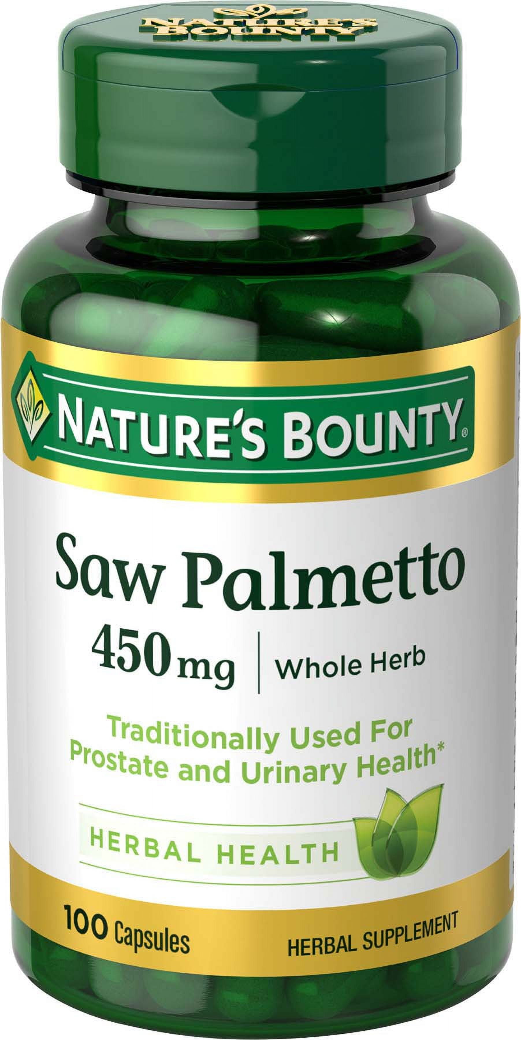 Natures Bounty Saw Palmetto, Herbal Health Supplement, 450mg, Capsules, 100ct