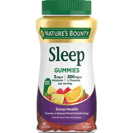 Nature’s Bounty Sleep Gummies, Melatonin 3mg, Sleep Support Supplement, Topical Punch, 60 Ct