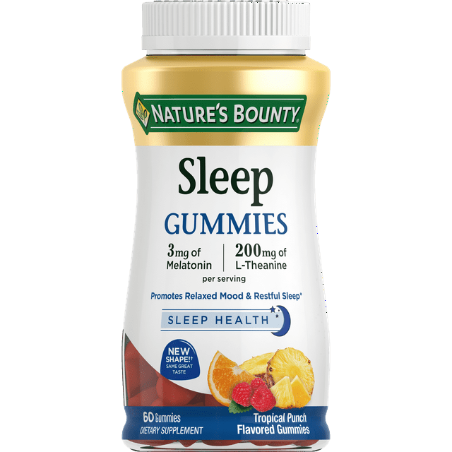 Nature’s Bounty Sleep Gummies, Melatonin 3mg, Sleep Support Supplement, Topical Punch, 60 Ct