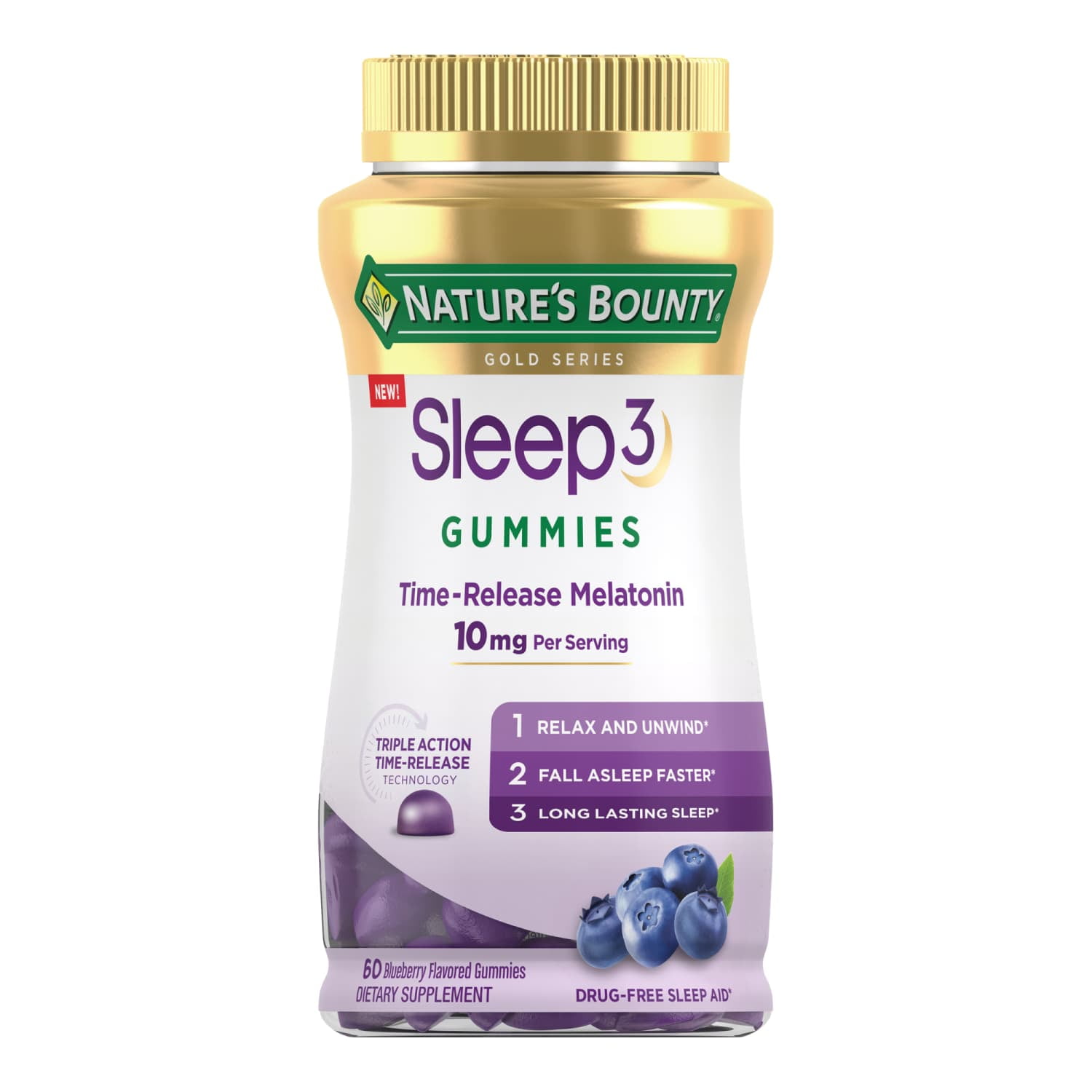 Nature's Bounty Nature’s Bounty® Sleep3 Melatonin 10 mg, L-Theanine, Sleep Aid Gummies, Drug-Free Sleep Aid, 60 Ct