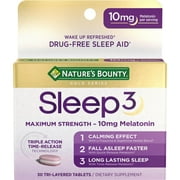 Natures Bounty Sleep3 Melatonin, L-Theanine, Maximum Strength Drug Free Sleep Aid, Tri-Layered Tablets, 10 Mg, 30 Ct