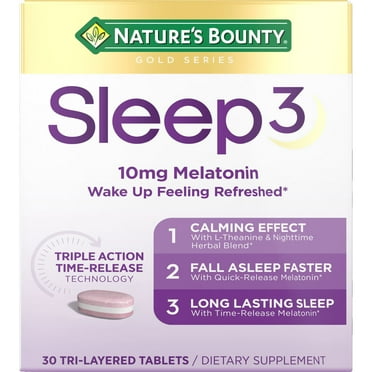 Nature's Bounty Sleep3 Melatonin, Maximum Strength Drug Free Sleep Aid, Tri-Layered Tablets, 10 Mg, 30 Ct