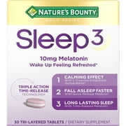Natures Bounty Sleep3 Melatonin, Maximum Strength Drug Free Sleep Aid, Tri-Layered Tablets, 10 Mg, 30 Ct