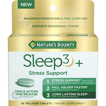 Nature’s Bounty Sleep3 Melatonin Sleep Aid with Stress Support, Dietary Supplement, Tri-Layered Tablets, 56 Count